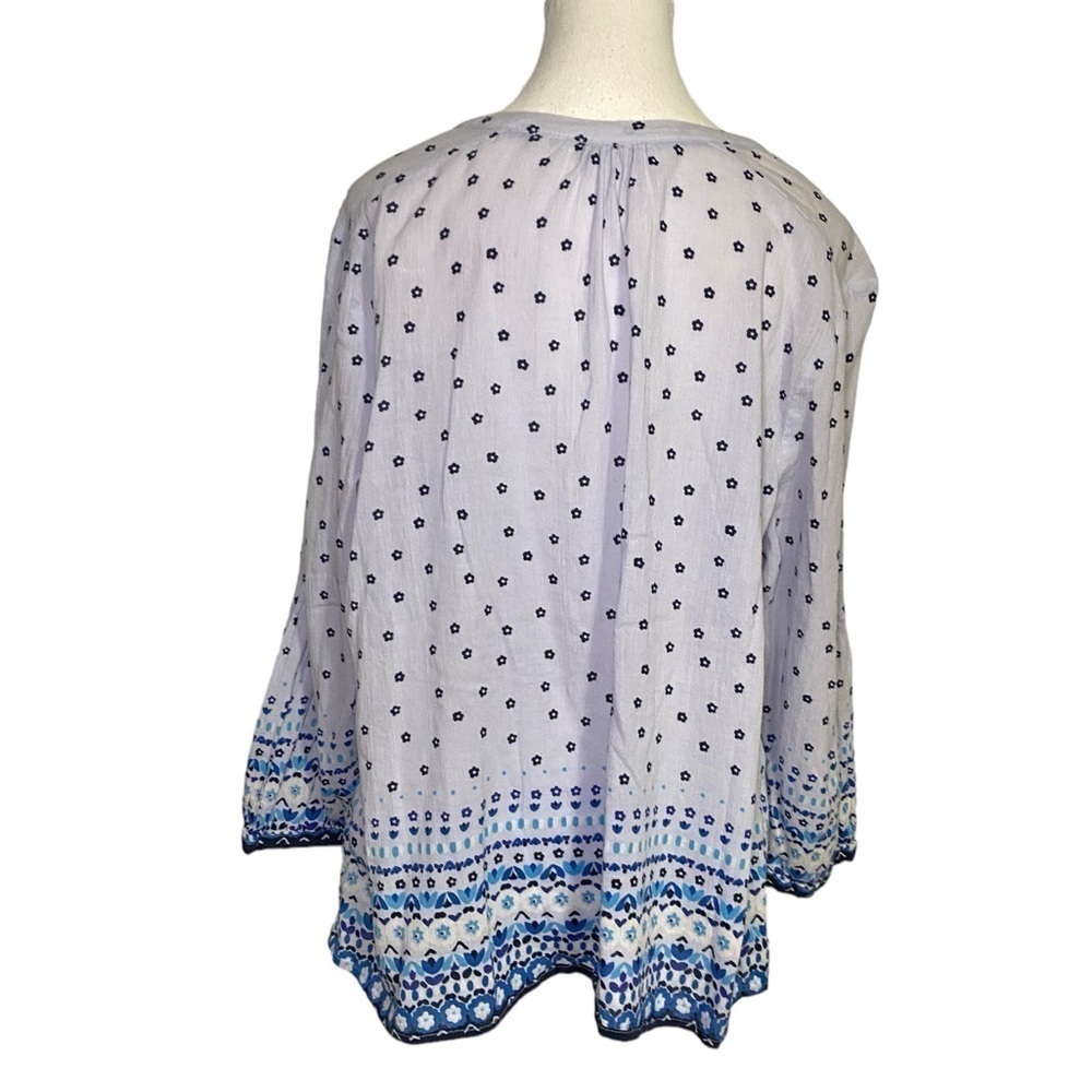 Boden Blue Gauzy Cotton Floral Pullover Boho Tassel Peasant Blouse - Picture 2 of 13